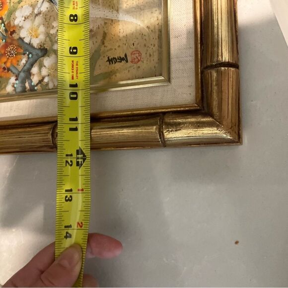 Vintage Chinese watercolor painting on silk paper, framed in faux bamboo. - Picture 9 of 9